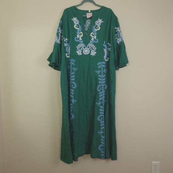 March 11 Dress Floral‎ Embroidered Linen Maxi Annabell - Picture 1 of 16